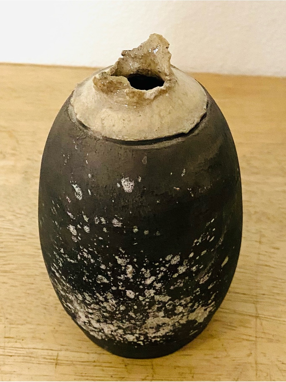 Handcrafted Black and Cream Ceramic Pottery Vase